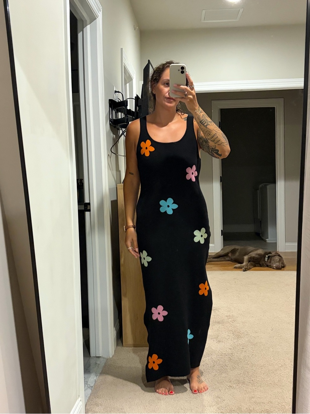 Black Floral-Accent Tank Maxi Dress